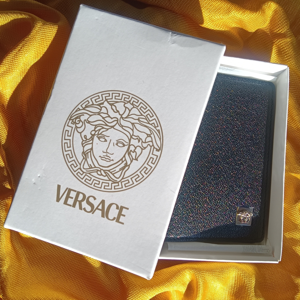 Vintage Versace Black Wallet with Gold Logo
